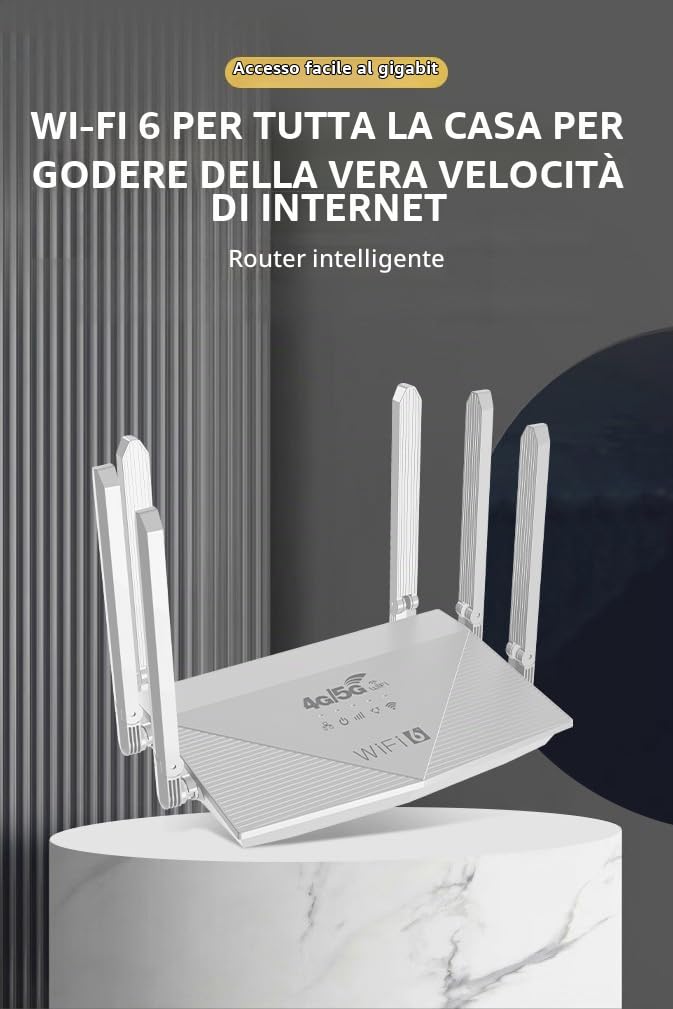 Sxhlseller Router WiFi 6 a Doppio Banda con 6 Antenne, 4G 5G CPE LTE 300 Mbps con SIM Slug, Router WiFi 6 per Giochi e Streaming, Plug and Play per Casa e Viaggi
