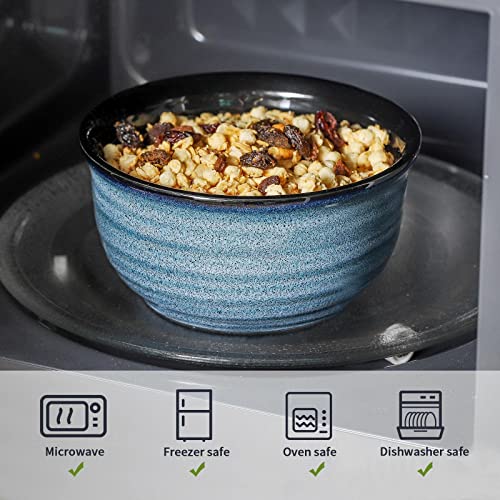 Hasense Cereal Bowl Set of 6, 20 Ounce Ceramic Soup Bowl Set for Kitchen, Navy - Image 5