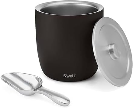 Swell Stainless Steel Ice Bucket XL, 100oz, Onyx, Includes Lid And Scoop, Triple Layered Vacuum Insulated Container Keeps Ice Colder for Longer, BPA Free Barware