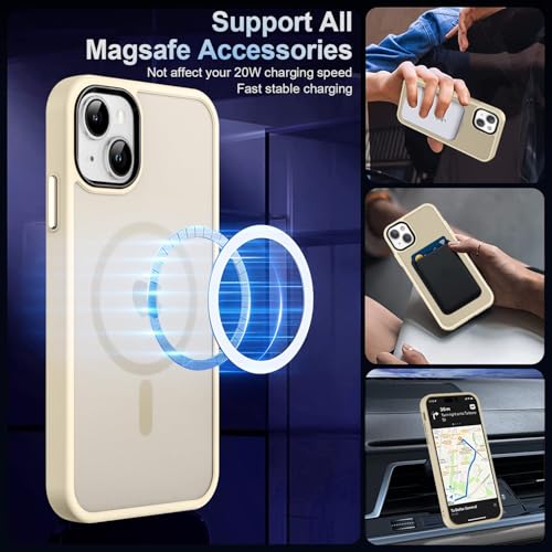 Image of MOCCA Strong Magnetic for iPhone 13 Case, [Compatible with Magsafe][Screen Protector+Camera Lens Protector] Translucent Matte Back Slim Shockproof Case for iPhone 13 Phone Case 6.1 inch, Light Gold