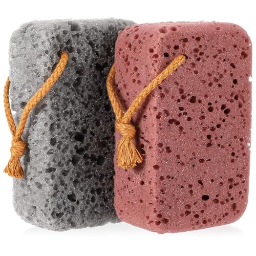 Ymapinc Body Sponge for Shower, 2 Pcs Large Size Exfoliating Bath Sponges for Bathroom Soft Loofah Sponge Scrubber Body Cleaning Accessories for Men Women (Gray Red-Brown)