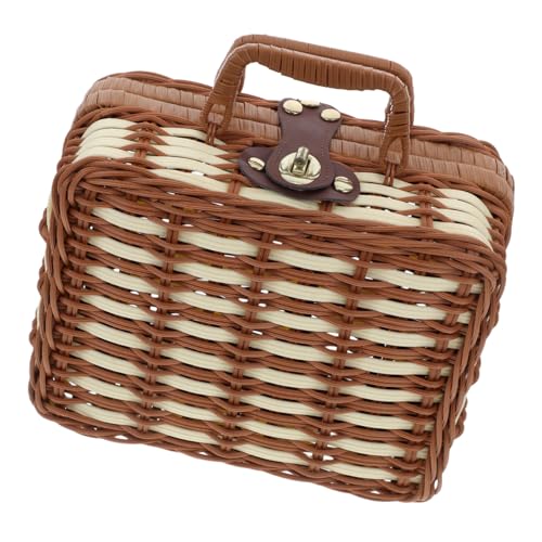 Toyvian Maleta De Ratán Sintético Cesta De Picnic con Decoración Vintage Maleta De Mimbre Maleta Vintage Maleta De Ratán para Picnic Cesta De Ratán con Tapa Maleta De Picnic De