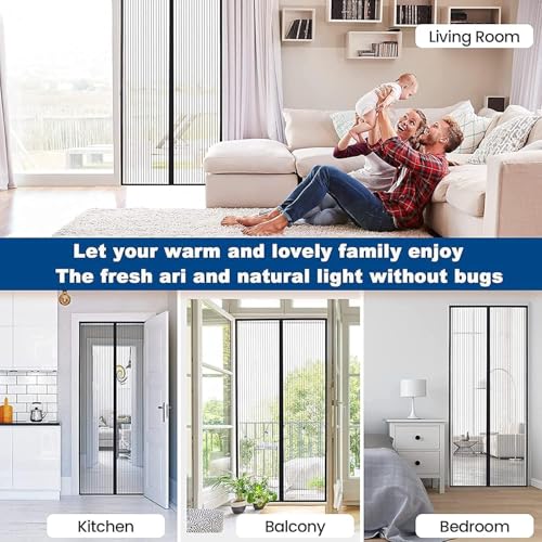 Image of Polyester Magnetic Mosquito Net for Door | Mosquito Curtain for All Door Types & Sizes | Auto-Closing Insect Screen to Keep Mosquito Out (210x100 cms)