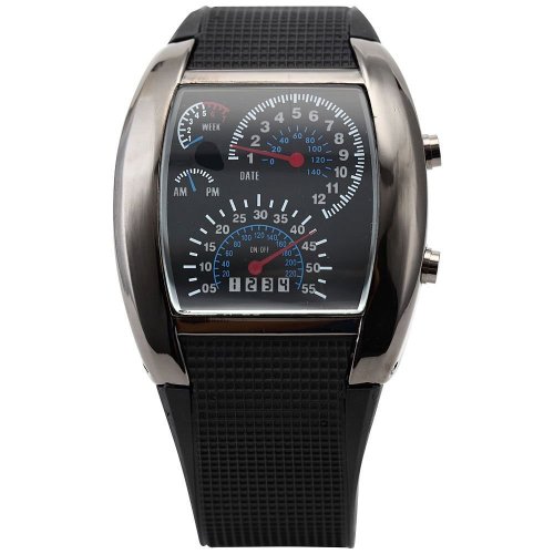 Funzione ora e data AMPM24 - Orologio da polso per uomo, Aviation Pilot, con tachimetro a LED fosforescente