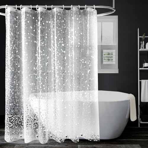 Shower Curtains Mould Proof Resistant -3D Effect Pebble Clear Shower Curtain with 3 Magnets PEVA Waterproof Bathroom Curtains with 12 Hooks 180 x 180 cm
