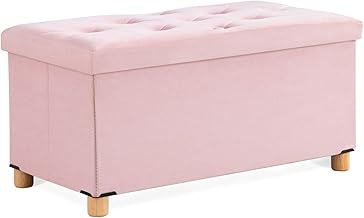 BRIAN & DANY Folding Storage Ottoman, Storage Bench with Lid, Velvet Ottoman Ottoman Footstool for Living Room Bedroom Entrance, 76 x 38 x 38 cm, Pink