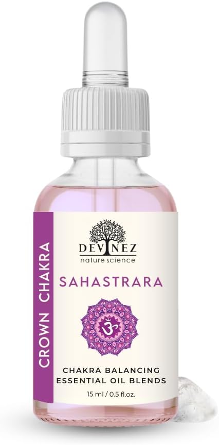 Devinez Crown Chakra (Sahastrara) Essential Oil Blend (15ml/0.50 fl oz) - Diffuser Blend with Clear Quartz Gemstone - Therapy Oil for Chakra Balance, Meditation, Yoga, Reiki & Healing