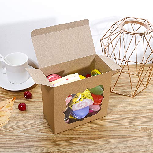 [35PCS] 6"X6"X2.5" Brown Bakery Boxes with PVC Window, Easy to Assemble, Ohwekit Cookie Box for Cupcakes, Candy, Strawberries, Dessert, Pastry, Pie, Cheesecake - Thumbnail 2