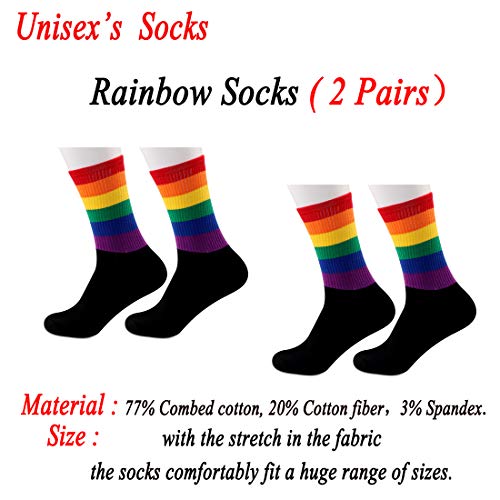 JXGZSO 2 Pairs Gay Pride Rainbow Socks LGBTQ Pride Flag Striped Rainbow Tube Socks2