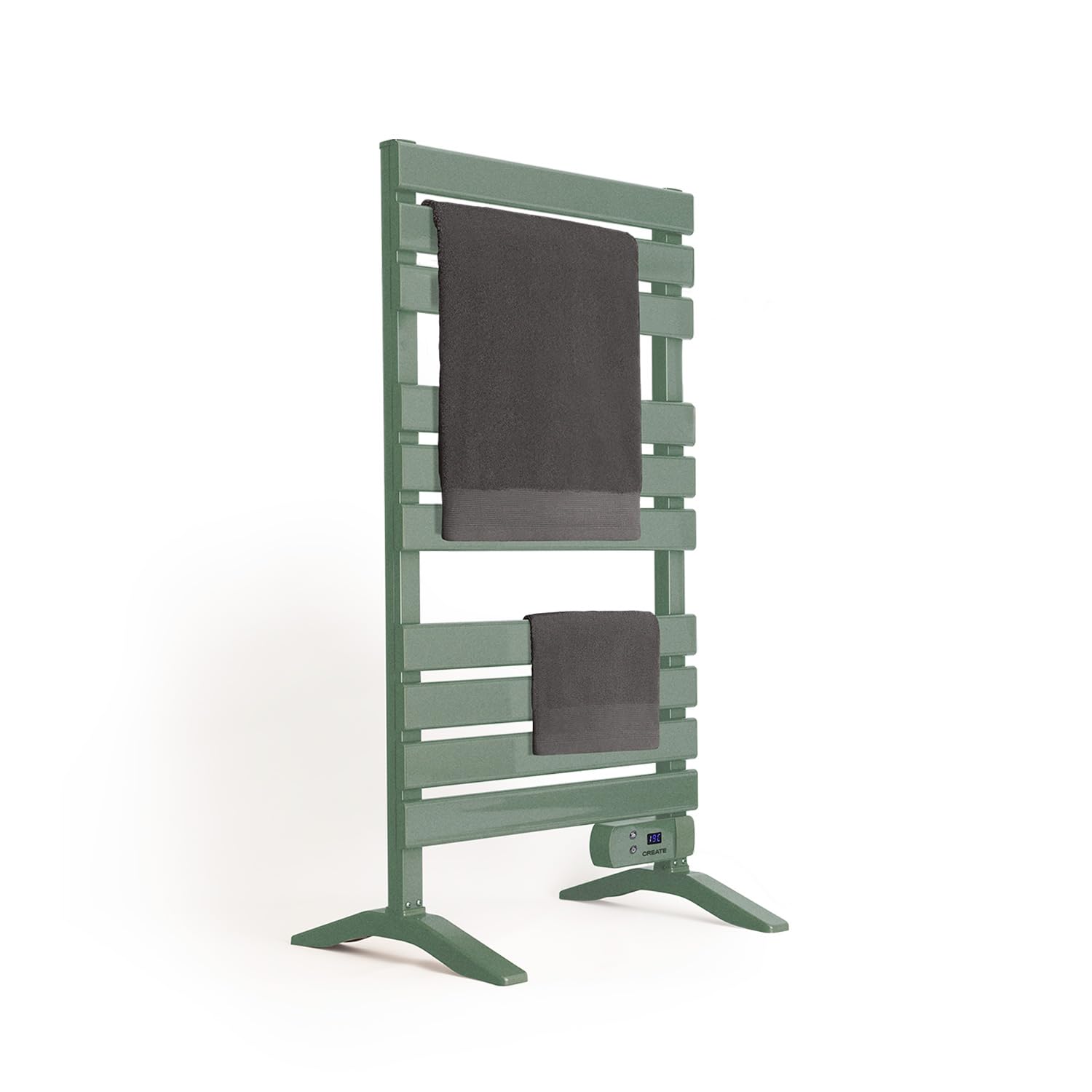 CREATE / Warm Towel 500W / Scaldasalviette Verde Salvia con Piedi / 103x5x55 cm/per Pavimento o Parete, Timer, Schermo LCD, Basso consumo, termostato