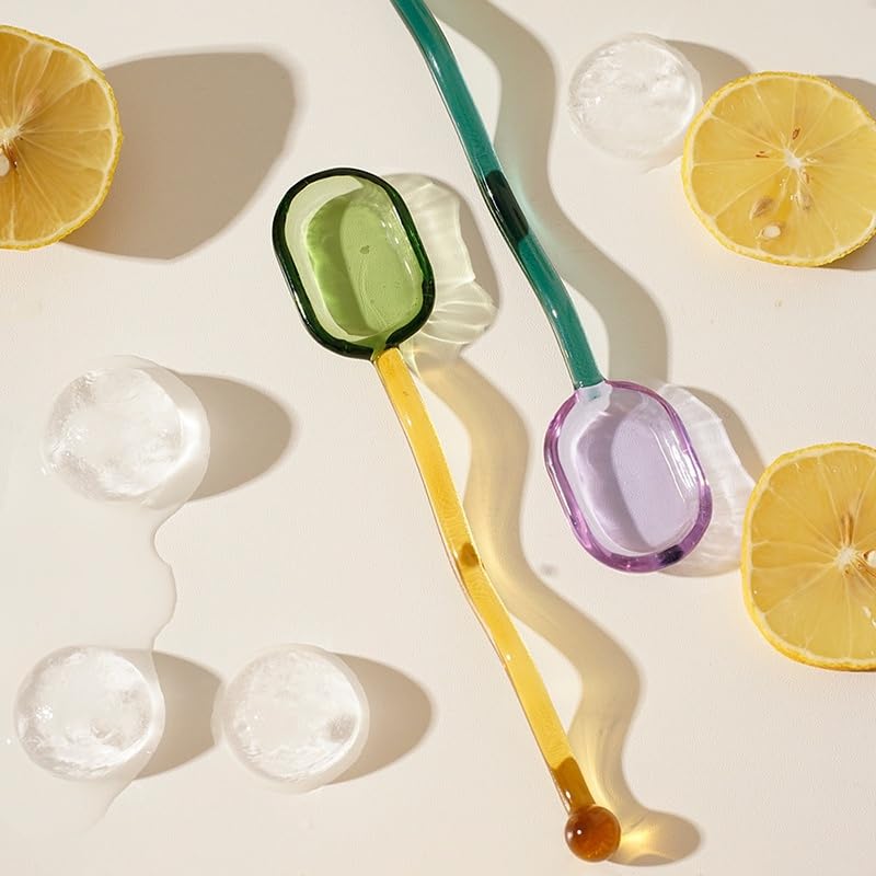 Cuillères à lait créatives en verre coloré transparent pour café, dessert, cuillère à remuer à long manche ondulé, cuillère à agiter, vaisselle de cuisine (L, 2 pièces)