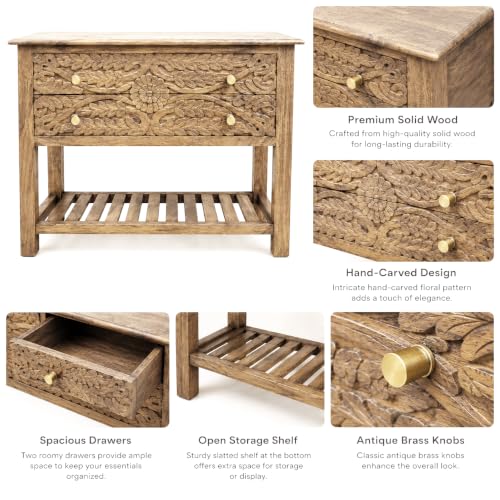 Image of The Attic Jodhpur Console Table, Light Teak FinishThe Attic Jodhpur Console Table, Table for Living Room Foyer, Solid Wood Classy Table, Light Teak Finish
