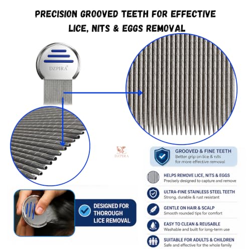 Image of Pack of 2 Premium Stainless Steel Lice & Nit Removal Combs for Kids & Adults, Professional Fine Teeth, Removes Lice, Nits & Eggs, Reusable, Safe for All Hair Types