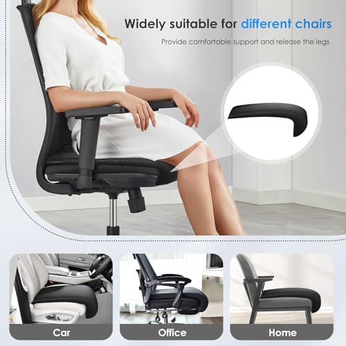 Image of FLORICH Car Seat Extender Leg Extender Support Cushion for Driver Seats Office Chair, Leather Carseat Leg Support for Long Drivers Universal Car Seat Cushion Legs Rest Pads-Dark Black