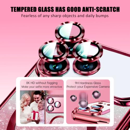 Image of Misscase for iPhone 17 Pro Case Compatible with MagSafe,Built-in Camera Lens Protector Full Protection Elegant Anti-Scratch Magnetic Glitter Slim Case Cover 6.3 inch Cherry Red