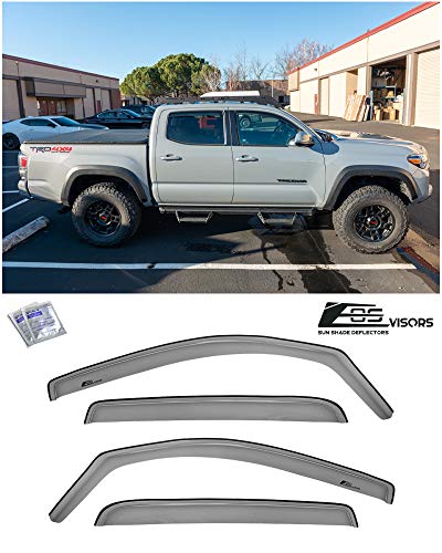 Fits All 2016-2023 Toyota Tacoma Double Cab Models | EOS Visors in-Channel Style Smoke Tinted Side Vents Window Deflectors Rain Guards