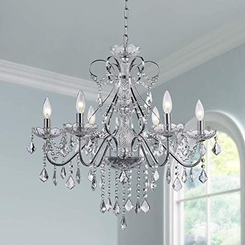 Saint Mossi 6 lampes K9 en cristal pendentif moderne, en cristal gouttes de pluie pendentif, adapté à la salle à manger, chambre à coucher, salon, h58cm X d61cm, chaîne réglable