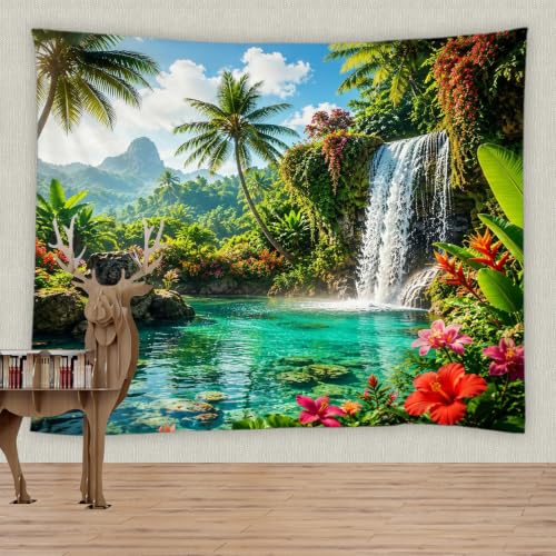 Tropical Rainforest Waterfall Tapestry, Wall Hanging 30X40 Inch