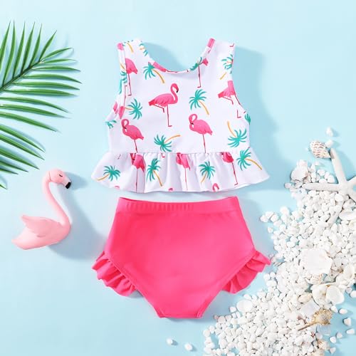 Image of Baby Swimsuit Girl Two Piece Bathing Suit Toddler Girls Summer Beach Ruffle Tankini Swimwear 1-7Y
