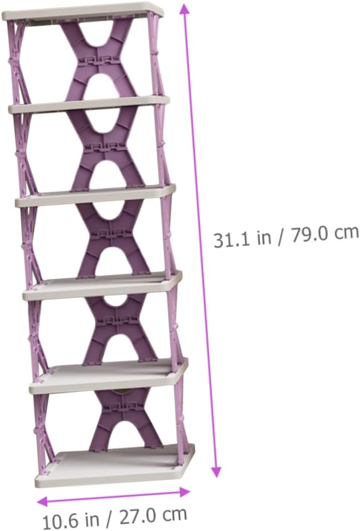 DOITOOL Foldable Shoe Rack Organizer Storage 6-Tier Purple Shoe Shelf Cabinet No-Assembly for Dormitory and Indoor Closet Use