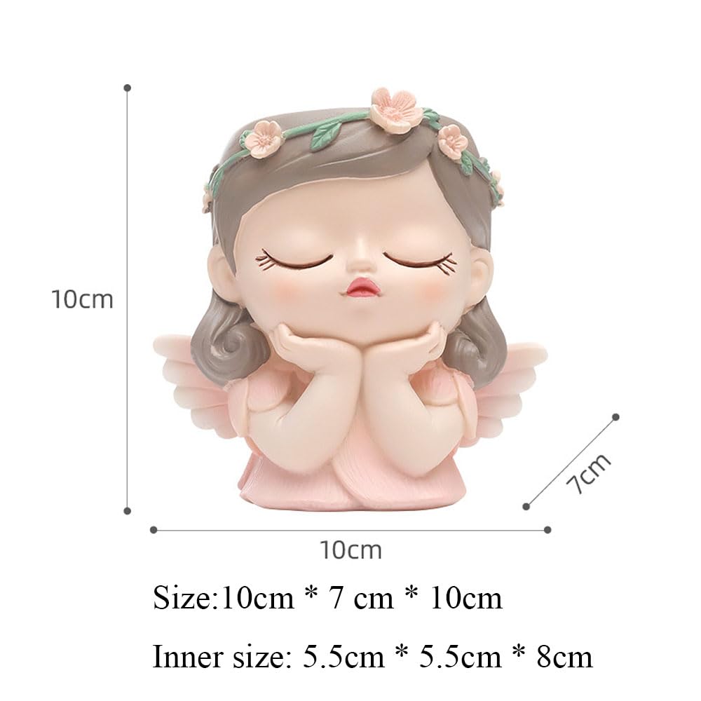 Hosoncovy Cartoon Elf Girl Pencil Holder Pencil Pot Makeup Brush Holder Pot Desktop Pen Organizer (B) - Image 2