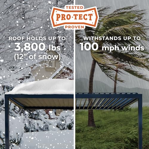 Image of Backyard Discovery Evanston 20'x10' Galvanized Steel Wall-Mounted Louvered Pergola Kit with Adjustable Roof, Shade, Rain Protection, High-Wind Rating, PowerPort, Gutter System for Outdoor Patio, Deck