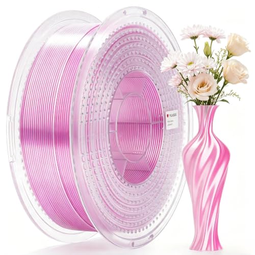 AMOLEN Silk PLA Dual Color 3D Printer Filament Glossy Silk Pink White PLA 1.75mm, Shiny Color Change Filament 3D Printin