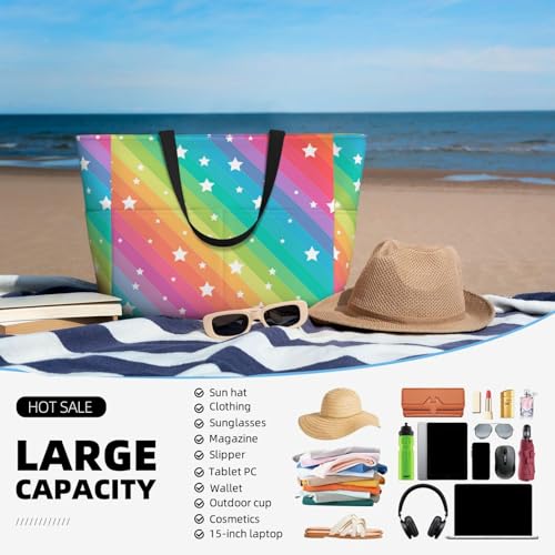 Grand sac de plage finitions soignées imprimé lignes colorées cabas de créateur - 2