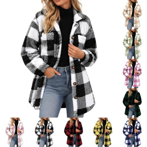 Womens Plaid Fleece Jacket Oversized Button Down Shacket Fall Winter Coats - image 1