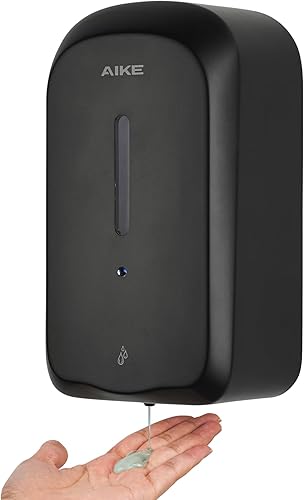 AIKE Dispensador automático de jabón líquido de montaje en pared de 33.8 oz con construcción ABS comercial, modelo AK1226S (negro)