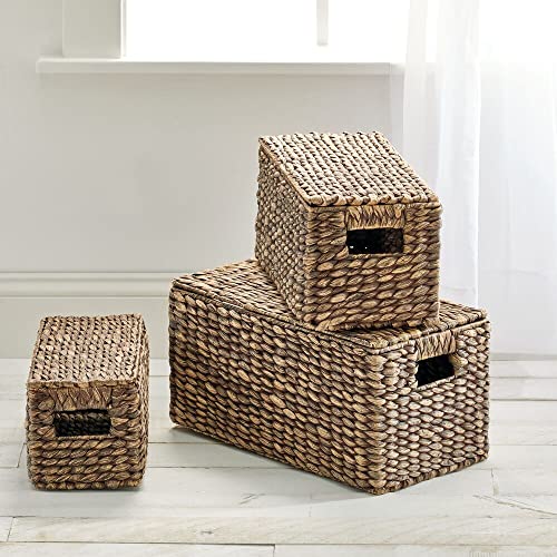 Mdesignwovenwaterhyacinthrectanglestorageorganizerbasketbinwithtopperlidandhandlesnaturalfarmhouseholdercontainersforclosetbedroombathroomofficesetof3darkbrown Urban Country Home Decor Mdesign woven water hyacinth rectangle storage organizer basket bin with topper lid and handles natural farmhouse holder containers for closet bedroom bathroom office set of 3 dark brown urban country home decor