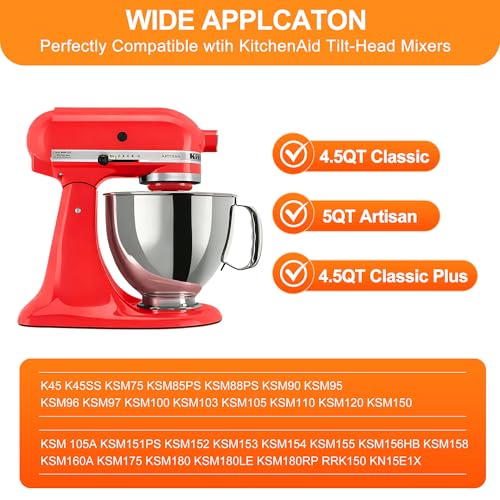 Image of 5 Quart Food Grade Stainless Steel Mixer Bowl, Compatible with KitchenAid 4.5 and 5 Qt Tilt-Head Stand Mixers, Suitable for K45SS, KSM75, KSM90, KSM100, Dishwasher Safe, Heavy Duty, No Residue
