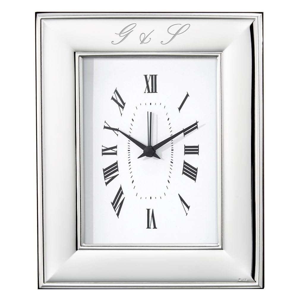 Argenteria MB Orologio da Tavolo con Funzione Sveglia in Legno con Cornice in Argento PVD, Personalizzabile con Incisione Inclusa