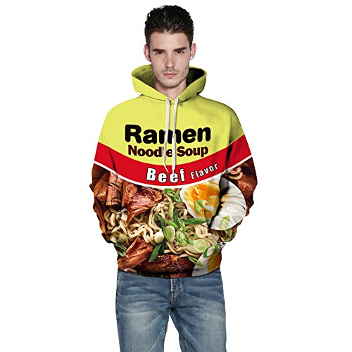 ZUEVI Men's Unisex Novelty 3D Printed Pullover Hoodies Sweatshirt with Pockets(BEEF-M)
