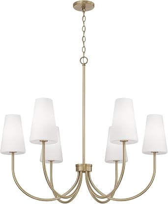 Capital Lighting 455261AD-550 Averitt Soft White Glass Chandelier, 6-Light 360 Total Watts, 33" H x 37" W, Aged Brass