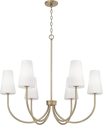 Capital Lighting 455261AD-550 Averitt Soft White Glass Chandelier, 6-Light 360 Total Watts, 33" H x 37" W, Aged Brass