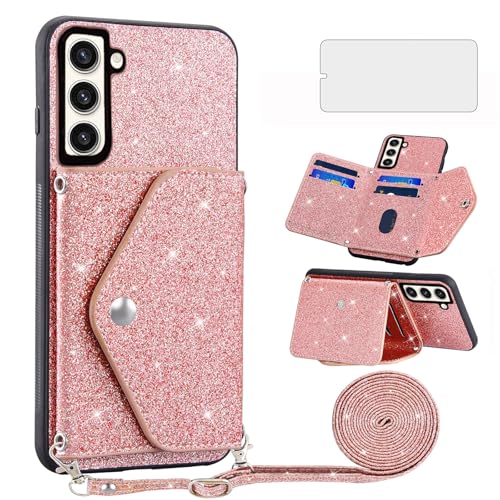 Housse Samsung Galaxy S23 Plus 5G antichoc Or Rose avec film écran et lanière