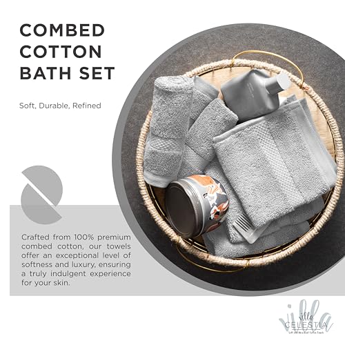 Image of 10-Piece 100% Cotton Towel Set, 2 Bath Towels, 4 Hand Towels, 4 Wash Cloth, Quick-Dry, Silver
