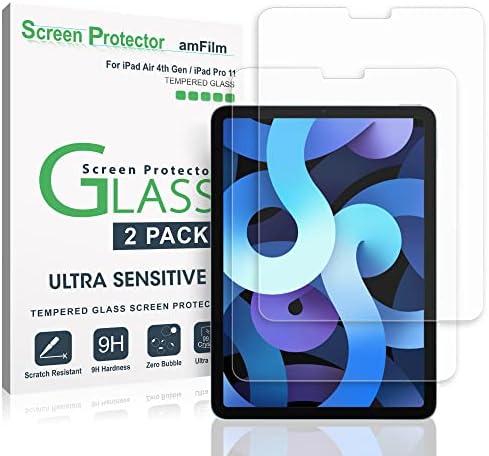 amFilm Screen Protector Compatible with iPad Air 5/Air 4/iPad Pro 11, Ultra Sensitive, Face ID & Apple Pencil Compatible, Tempered Glass, 2 Pack