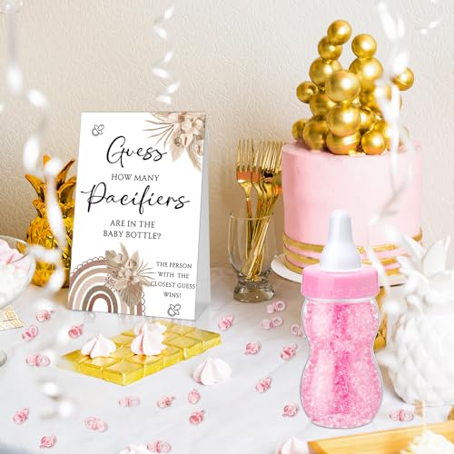 Image of Roowest 512 Pcs Baby Shower Games Guess How Many Pacifiers Sign 100 Small Guessing Games 10 HB Pencils 750ml Milk Bottle 400 Acrylic Pacifiers Decoration for Guest Gender Reveal(Pink,Sunshine)