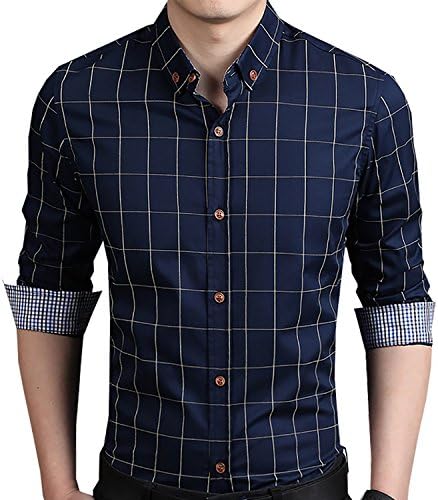 Cotton Long Sleeve Plaid Slim Fit 