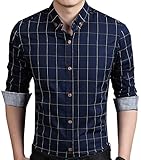 YTD Men's 100% Cotton Long Sleeve Plaid Slim Fit Button Down Dress Shirt