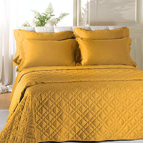 Caleffi 23765 Raso di Cotone Copriletto Primaverile per Matrimoniale Letto, Oro