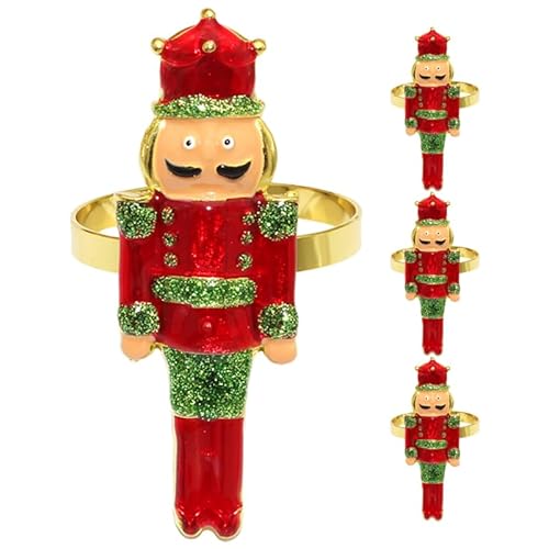 Cabilock 4 Piezas Servilleteros Navidad Metal, El Cascanueces Anillos de Servilleta Diseño Navideño Decoración Mesa Elegante para Cena Fiesta, Bodas y Celebración Familiar