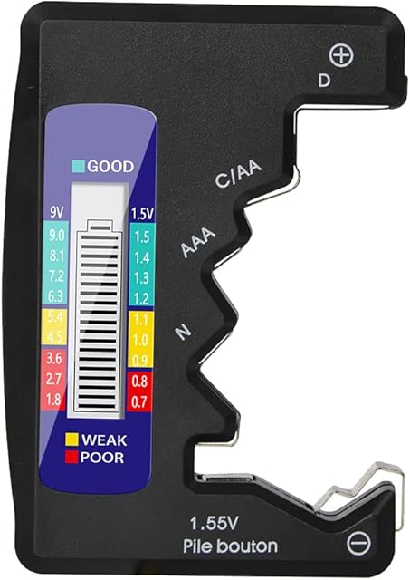 DollaTek 1.5V 9V Digital Battery AA AAA LR44 Tester Universal Battery Capacity Tester Lithium Battery Power Supply Checker Measuring Tools - Black
