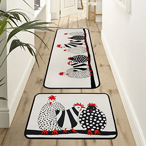 Xsinufn Rooster Farmhouse Kitchen Rugs Set 2 Piece Colorful Summer Decorative Rug For Kitchen Low-Profile Floor Mats Decorations For Home Kitchen (17"X48"+17"X30" Grey Rugs) #TOP4