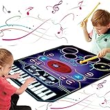 QShark 2 in 1 Kids Music Learning Toys for Boys Girls, Drum Set + Piano Mat | Record & Playback, Built-in Songs, 8 Instrument Sounds, 24 Keys, Christmas Birthday Gifts for Toddler 3 4 5 6 7 8 Years