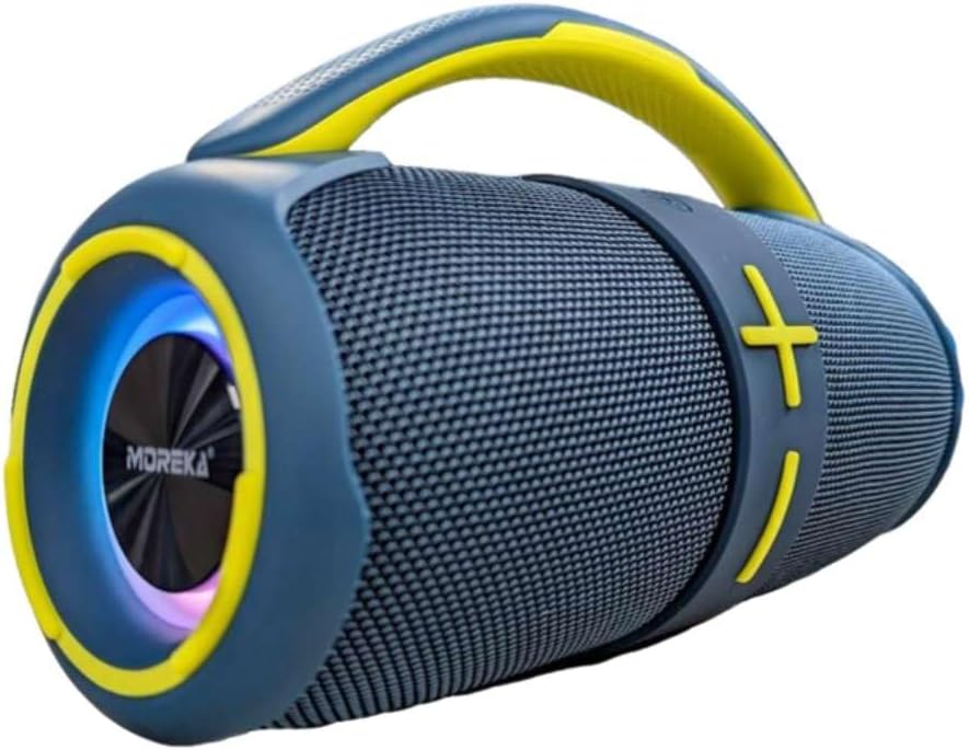 MOREKA Bocina 415 Bluetooth Speaker, blue and yellow color scheme