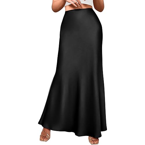 BTFBM Women's Spring Summer Skirt 2024 Silk Elegant High Waist Cocktail Party Wedding Mermaid Hem Satin Maxi Skirts