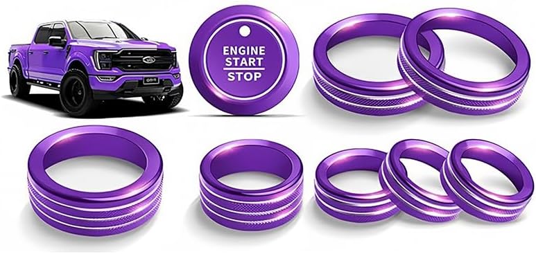 Car Air Conditioner Switch Button Knob Cover Compatible with Ford F-150 2021-2024, Car Push Start Button Cover Aluminum Decal Trim Interior Accessory,Purple-9pcs